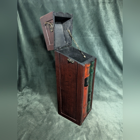 Vintage Wood Faux Book Wine Bottle Liquor Box Holder Cabinet Holds 1 Bottle - Picture 8 of 16